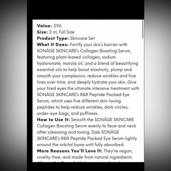 SONAGE DOUBLE PACK . collagen, boosting, serum and R&R peptide packed eye serum. - Picture 3 of 7